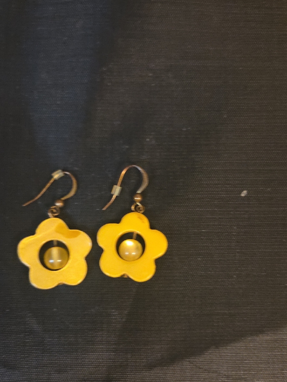Yellow Flower Drop Earrings with Center Bead - Women Jewelry